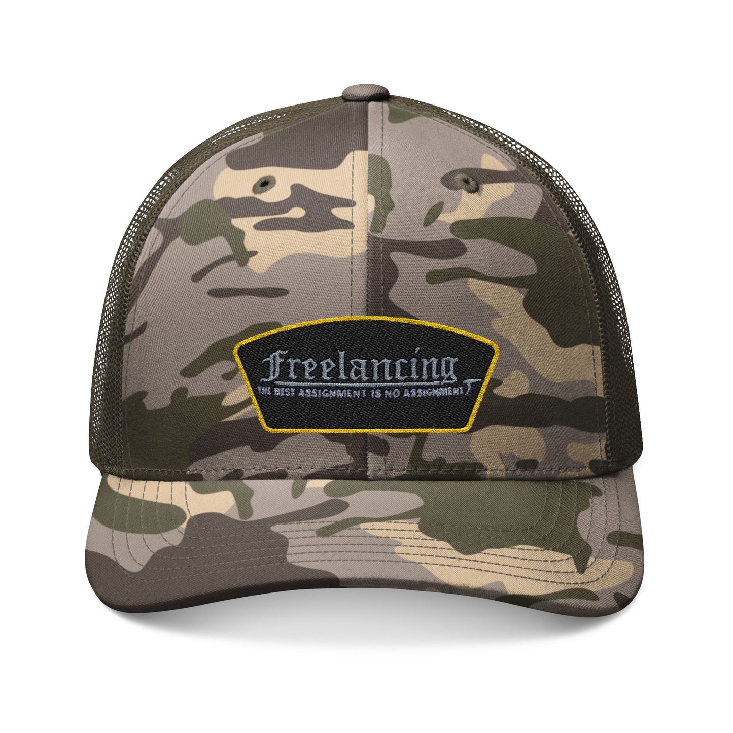 Camouflage Embroidered Trucker Hat for Freelancers, Outdoor Adventure Cap, Casual Fashion Accessory, Gift for Dads, Summer Style